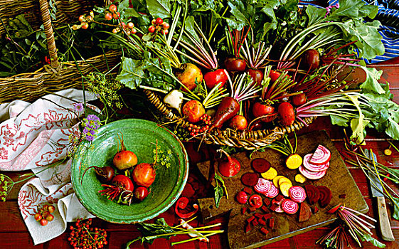桌子,满,花园,新鲜,农产品