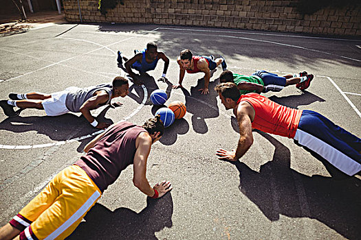 篮球手,表演,俯卧撑,训练,篮球场,户外