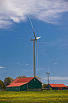 环保,风轮机,乡村,谷仓,布鲁斯半岛,安大略省,加拿大