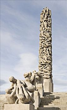 独块巨石,柱子,福洛格纳公园,奥斯陆,挪威,斯堪的纳维亚,欧洲