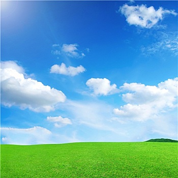 蓝天,云,绿色,草地