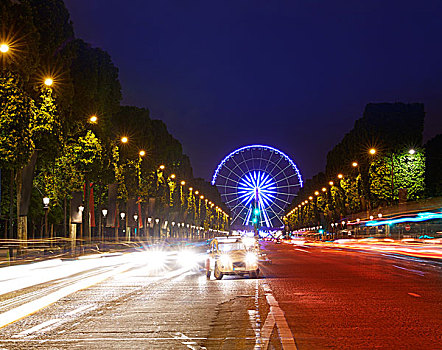 香榭丽舍大街,巴黎,协和飞机,日落,法国