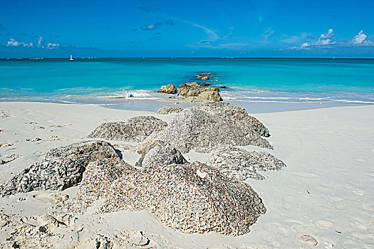 世界闻名,白沙,优雅,湾,海滩,普罗维登西亚莱斯岛,特克斯和凯科斯群岛