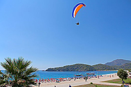 滑翔伞,靠近,费特希耶,西海岸,土耳其,亚洲