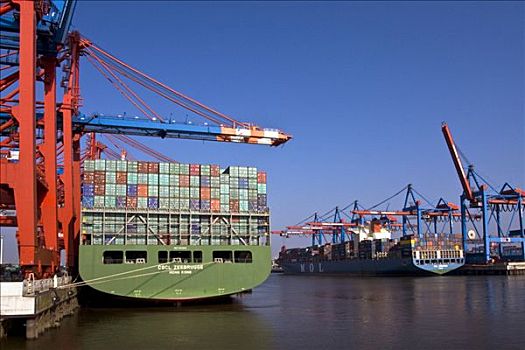 集装箱船,集装箱码头,左边,右边,汉堡港,德国,欧洲