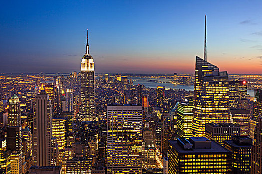 黎明,上方,曼哈顿,纽约,美国