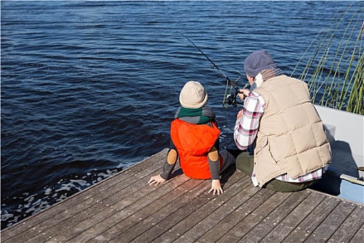 高兴,钓鱼,男人,儿子