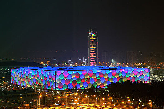 北京奥运会开幕式当晚水立方夜景