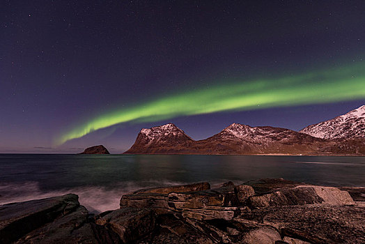 北极光,上方,罗弗敦群岛,挪威,欧洲