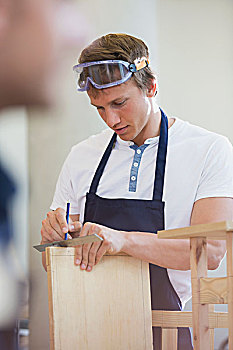 木匠,测量,木头,工作间