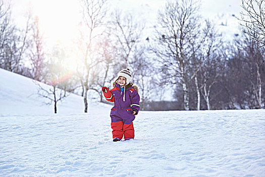 女孩,头像,站立,雪景,挪威