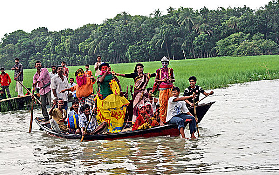 多人,彩色,外观,娱乐,观众,音乐,跳舞,赛船,节日,孟加拉,八月,2008年,流行,活动,下雨,季节