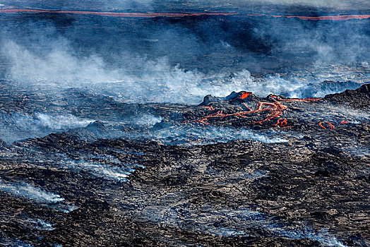 火山,喷发,裂缝,靠近,冰岛,八月,北方,岩浆