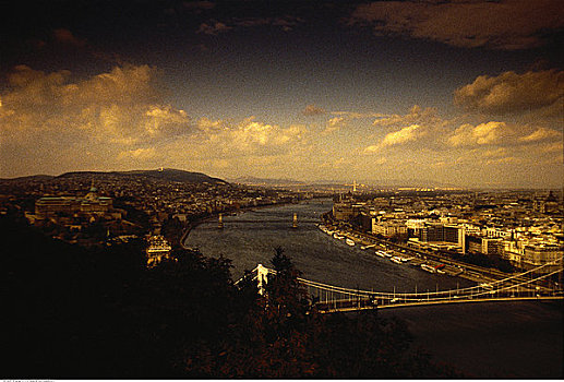 俯视,城市,桥,布达佩斯,匈牙利