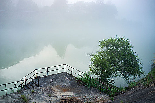 云和湖,湖,早晨,雾气,氤氲,桥,船,电站