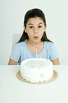 女孩,吹灭,蜡烛,生日蛋糕,头像