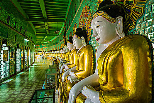 缅甸,曼德勒,传说,山,30多岁,洞穴,庙宇,排,线条,墙壁