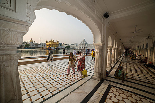 拱廊,室内,寺庙,复杂,金庙,印度,神圣,锡克教徒,庙宇,旁遮普,亚洲