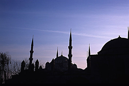 剪影,蓝色清真寺,黄昏,伊斯坦布尔,土耳其