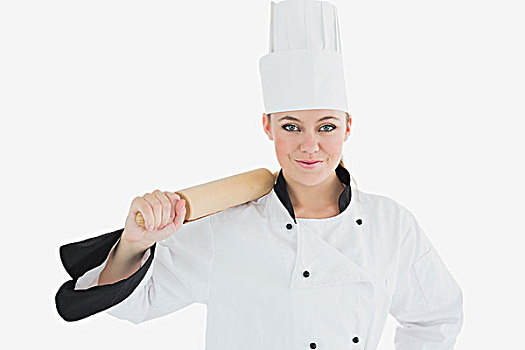 头像,女性,厨师,拿着,擀面杖,上方,白色背景