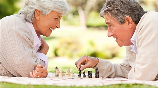 老年,夫妻,玩,下棋