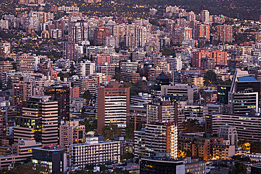智利,圣地亚哥,城市风光,圣克里斯托瓦尔,山,黄昏