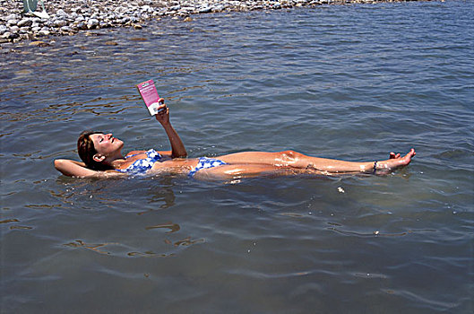 女孩,漂浮,盐,水,死海,以色列