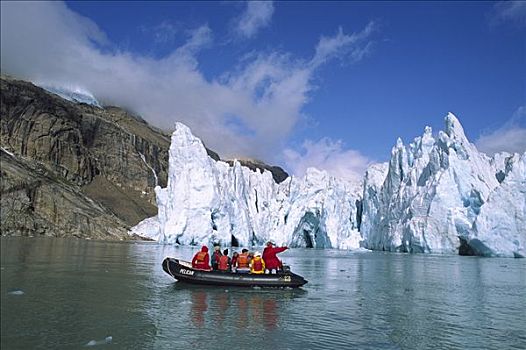 冰河,游客,探险,充气,黄道十二宫,南方,格陵兰,峡湾
