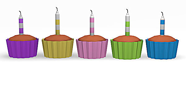 生日,杯形蛋糕,白色背景