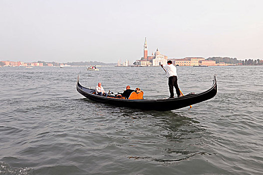 平底船船夫,乘客,旅行,威尼斯,泻湖,威尼托,意大利,欧洲