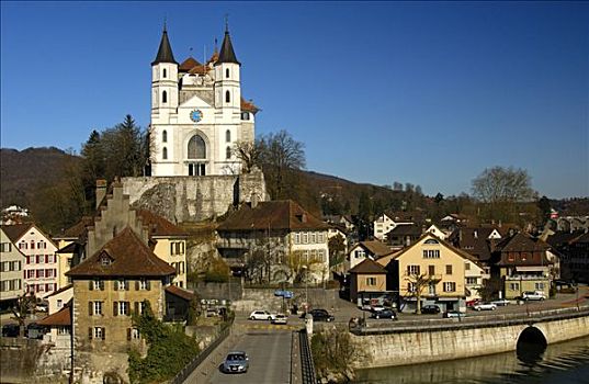 教堂,河,瑞士