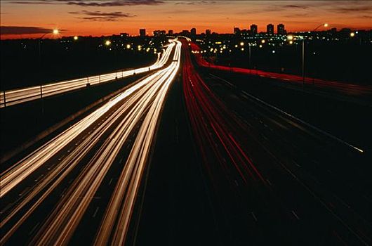 交通,夜晚,公路,多伦多,安大略省,加拿大