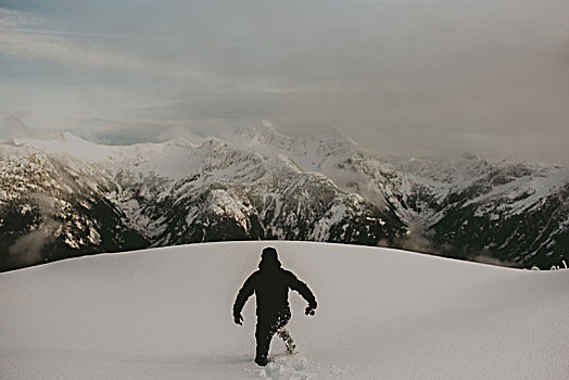 男人,大雪,山,加拿大