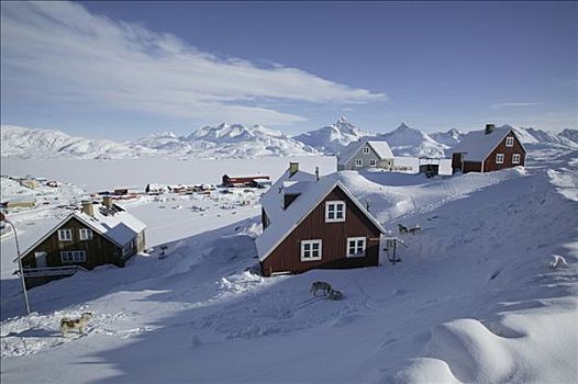 房子,积雪,风景,格陵兰