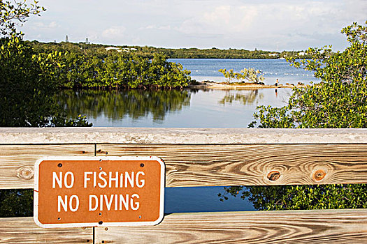 标识,禁止钓鱼,州立公园,基拉戈岛,佛罗里达,美国