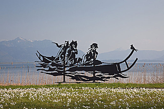雕塑,基姆湖,齐姆高,上巴伐利亚,巴伐利亚,德国南部,德国