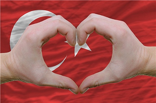 心形,喜爱,手势,展示,上方,旗帜,土耳其