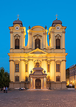 大教堂,穹顶,黄昏,联合广场,蒂米什瓦拉,罗马尼亚,欧洲