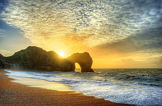漂亮,日出,上方,海洋,石头,一堆,前景