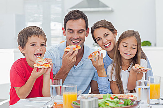 家庭,吃饭,比萨饼,餐饭