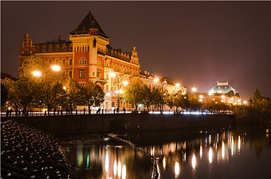 布拉格,风景,夜晚,捷克共和国