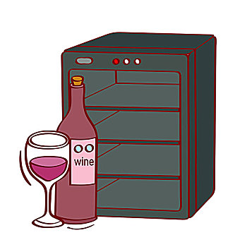 插画,葡萄酒杯,葡萄酒瓶