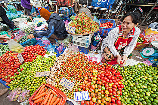 老挝,万象,早晨,市场