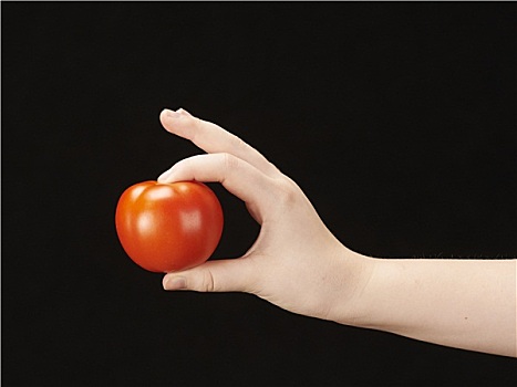孩子,手,西红柿