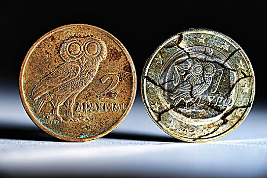 希腊,硬币,缝隙