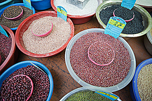 豆,货摊,展示,庆州,市场,韩国