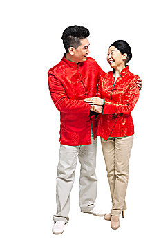 棚拍中国新年唐装男人和母亲