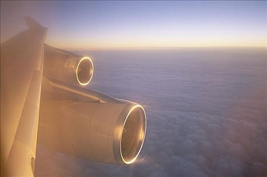 飞机引擎,翼,高处,云