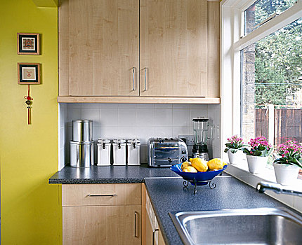 特写,现代,厨房,木质,蓝色,大理石台面,水槽