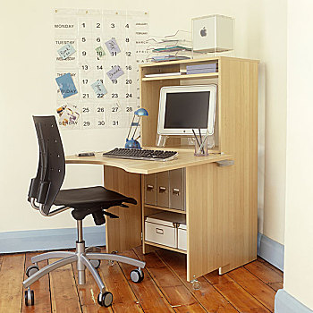 特写,居家办公,工作区,电脑,椅子,木质,地面